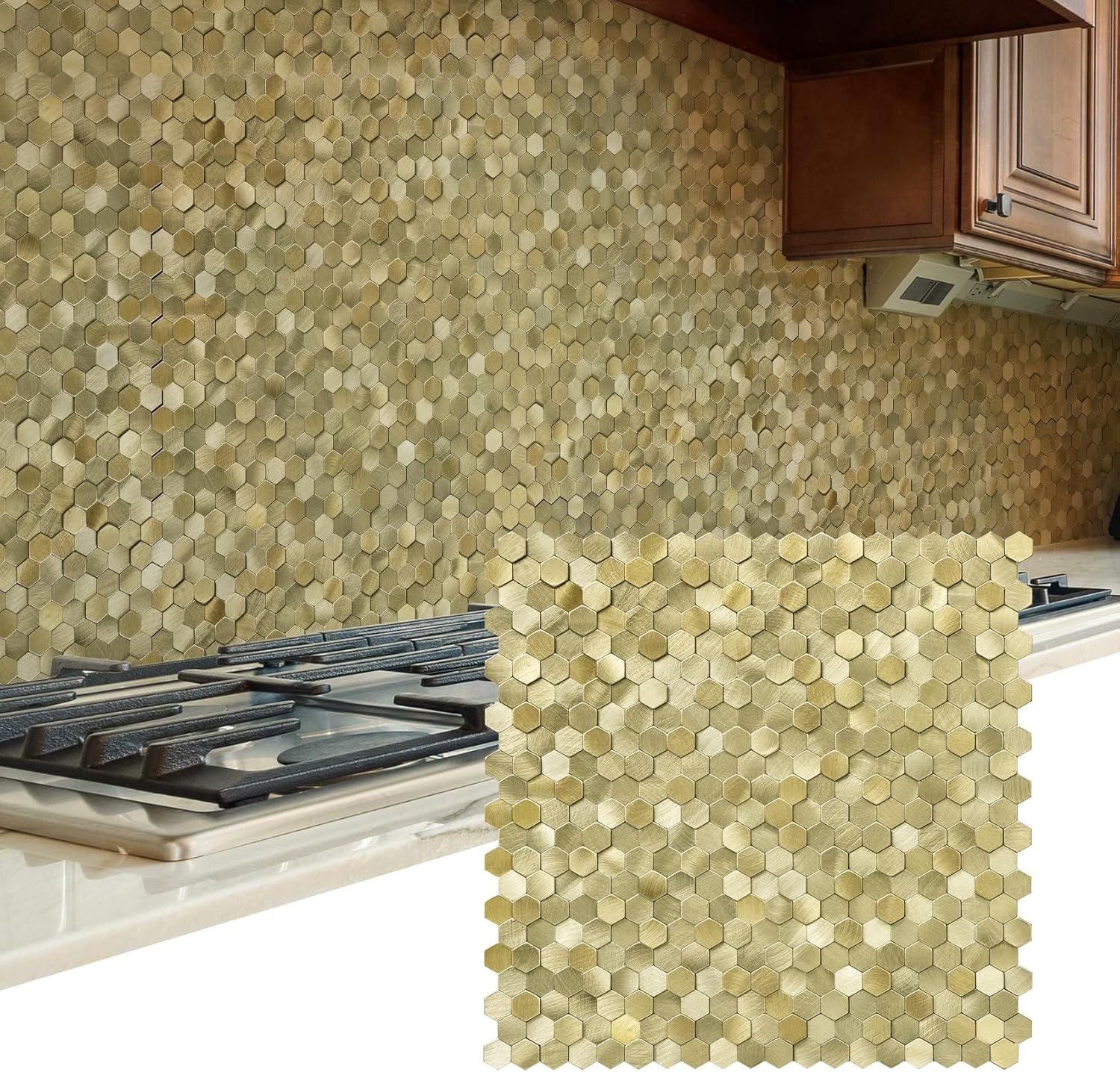 8Pcs Peel Stick Backsplash Tiles, Stick on Mosaic Self Adhesive Tiles,3D Hexagon