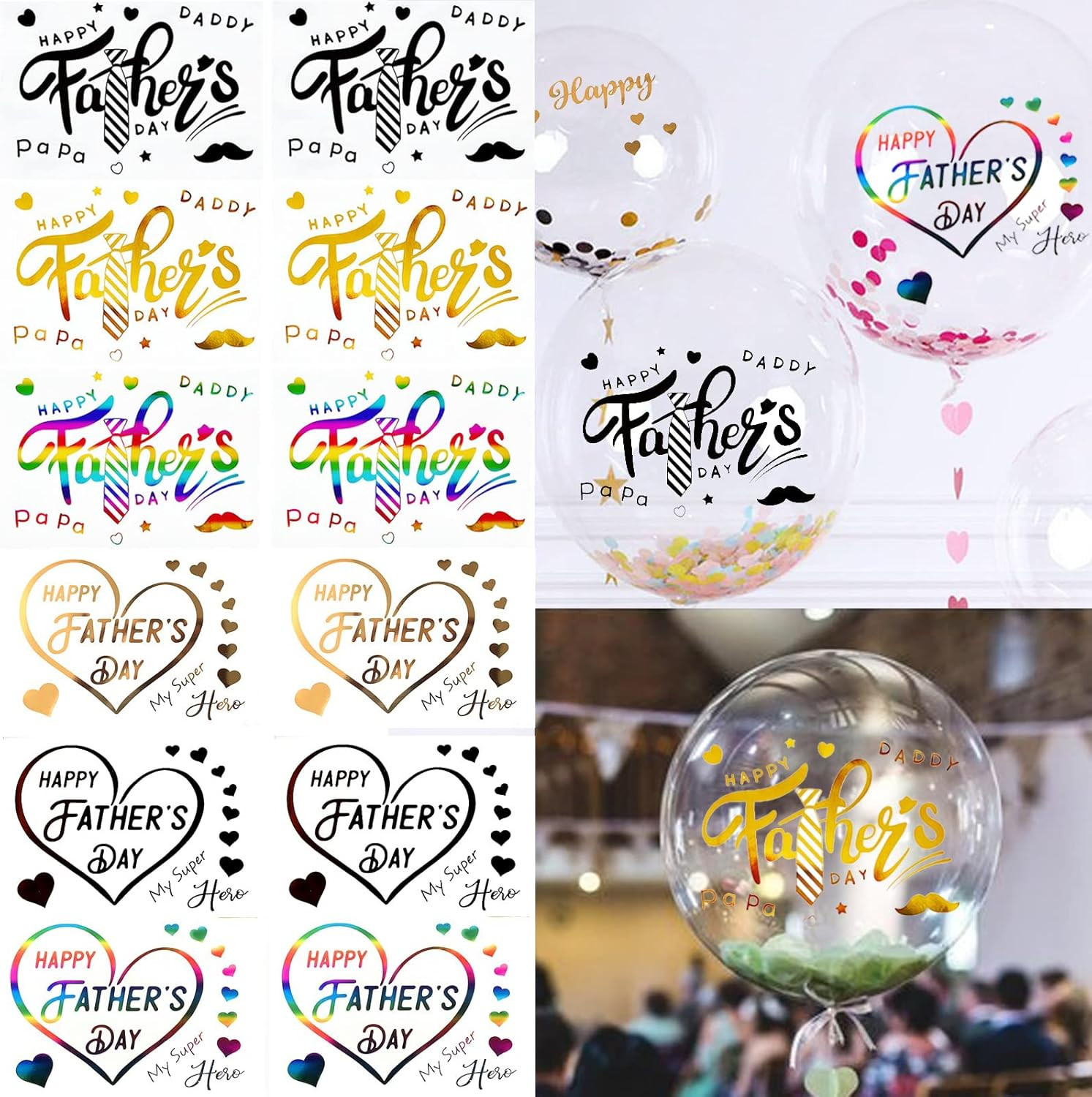 Mother'S Day Balloon Stickers Happy Mom Decals 12 Pcs Gold Black Rainbow Decor