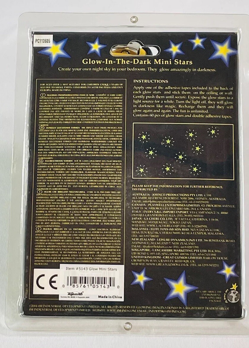 60 Glow In The Dark Mini Stars NIP 2004 Nostalgic Decor Ceiling And Walls ⭐️