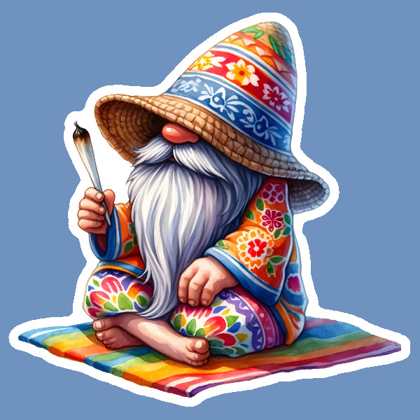 Weatherproof Gnome Weed Smoker Vinyl Sticker Laptop Hippie Retro Stoner
