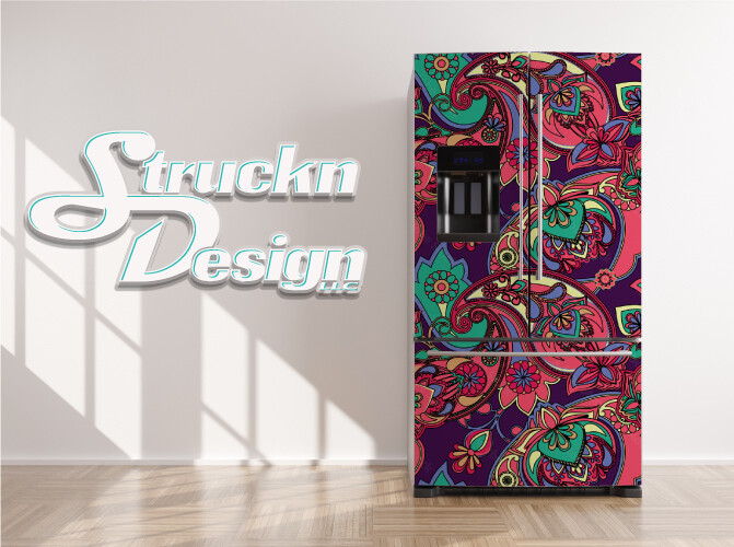 Colorful Traditional Ornate Shapes Art Fridge Freezer Wrap Side Door Vinyl Decal
