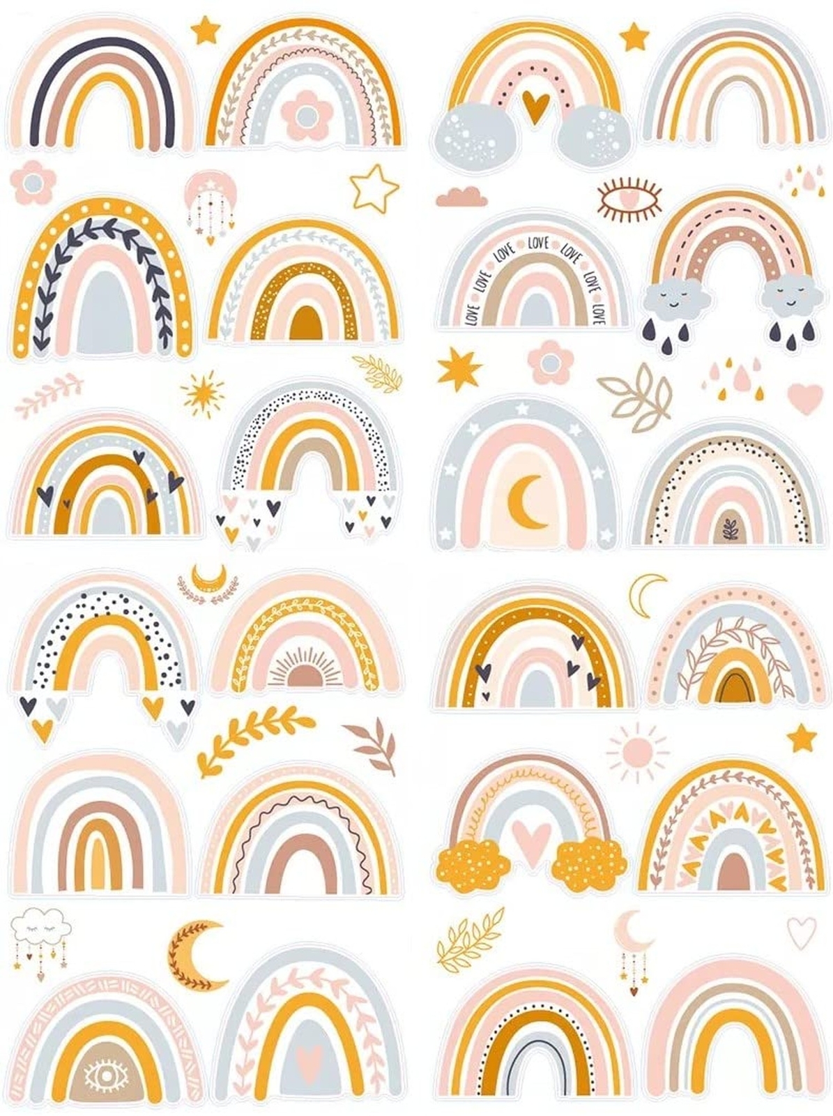 Resin & Reed Boho Rainbow Wall Decals, 4-inch Rainbows… (Single- 24 Rainbo