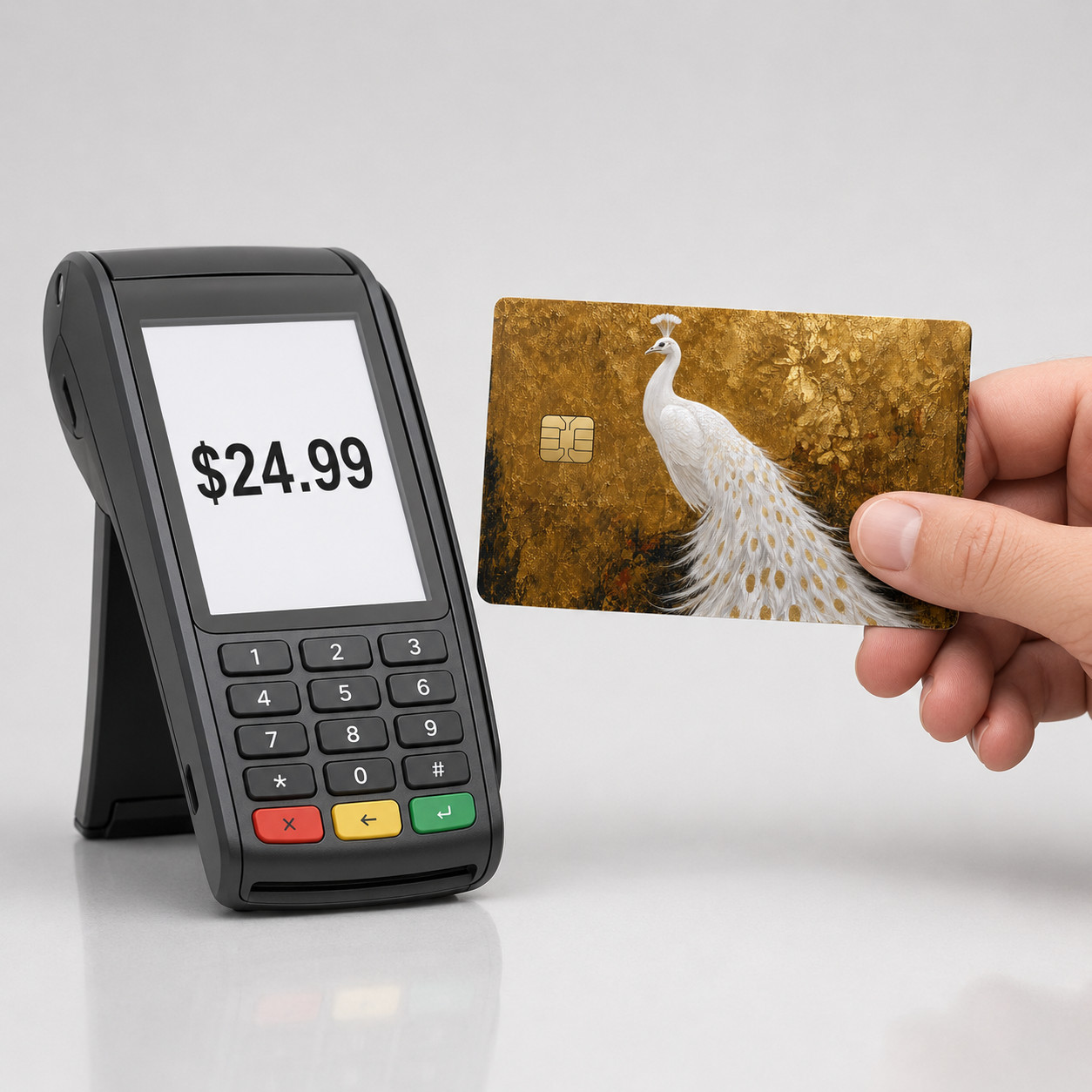 White Peacock on Gold Luxury Design Debit Card Credit Card Skin
