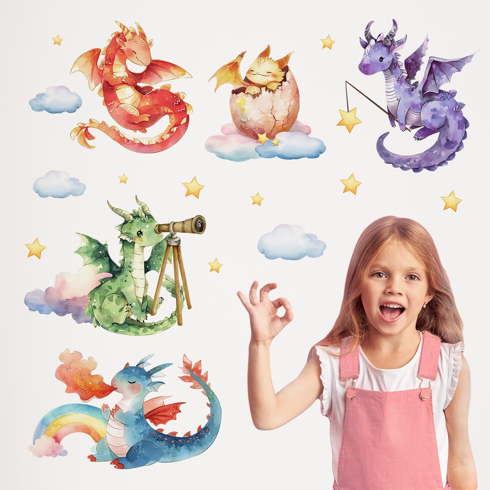 Mfault Baby Dragon Wall Decals Stickers, Watercolor Dragon Eggs Decoration Nu…