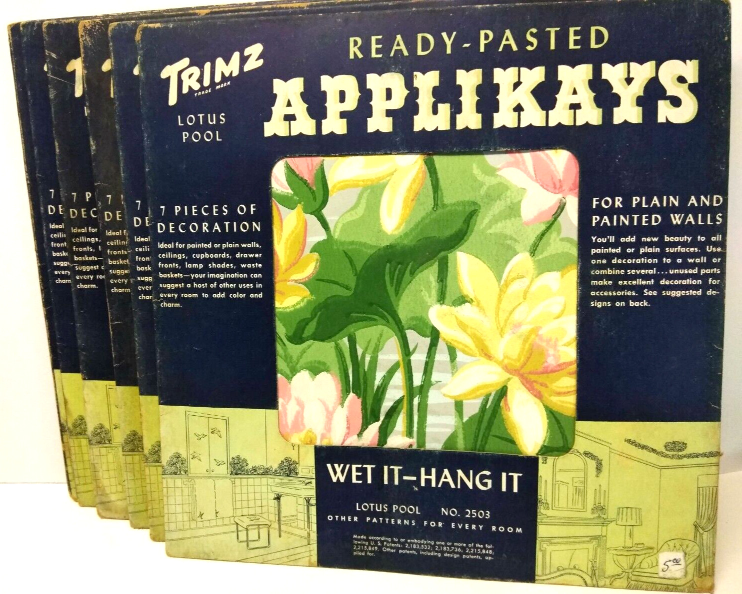 Vtg 6x Trimz Ready-pasted Applikays Lotus Pool Theme #2503 Plain / Painted Walls
