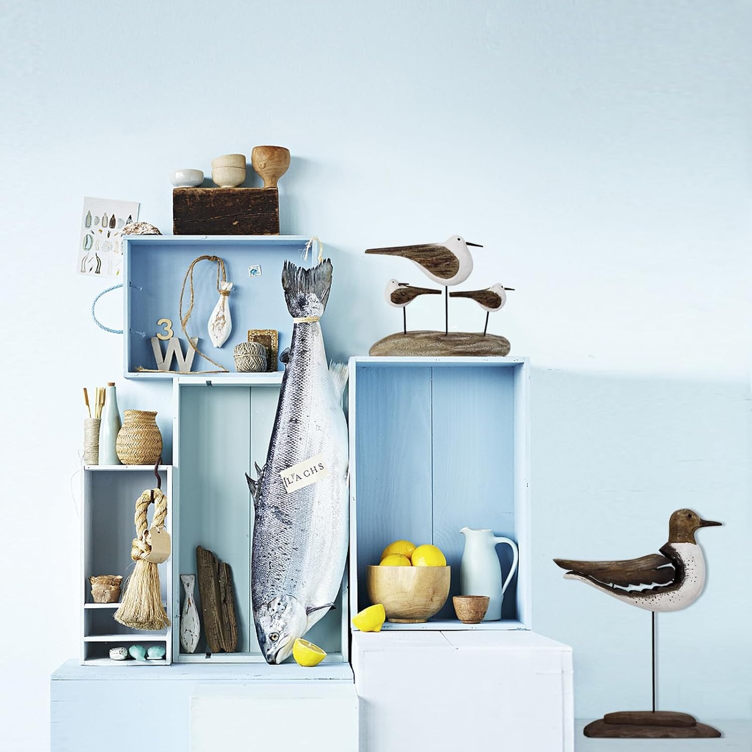 Wooden Sea Bird Statue Seagull On Stand Decor Nautical Coastal Birds Sculpture