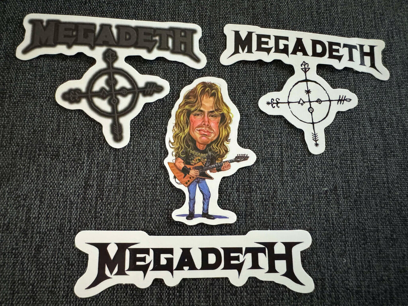 Lot of 4 MEGADETH 1" to 3 1/2" Band Logo STICKERS Fast FREE SHIP! Dave Mustaine