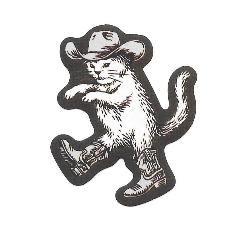 Cowboy Cat in Boots Vinyl Sticker Retro Western Kitty Meowdy Animal Decal Art