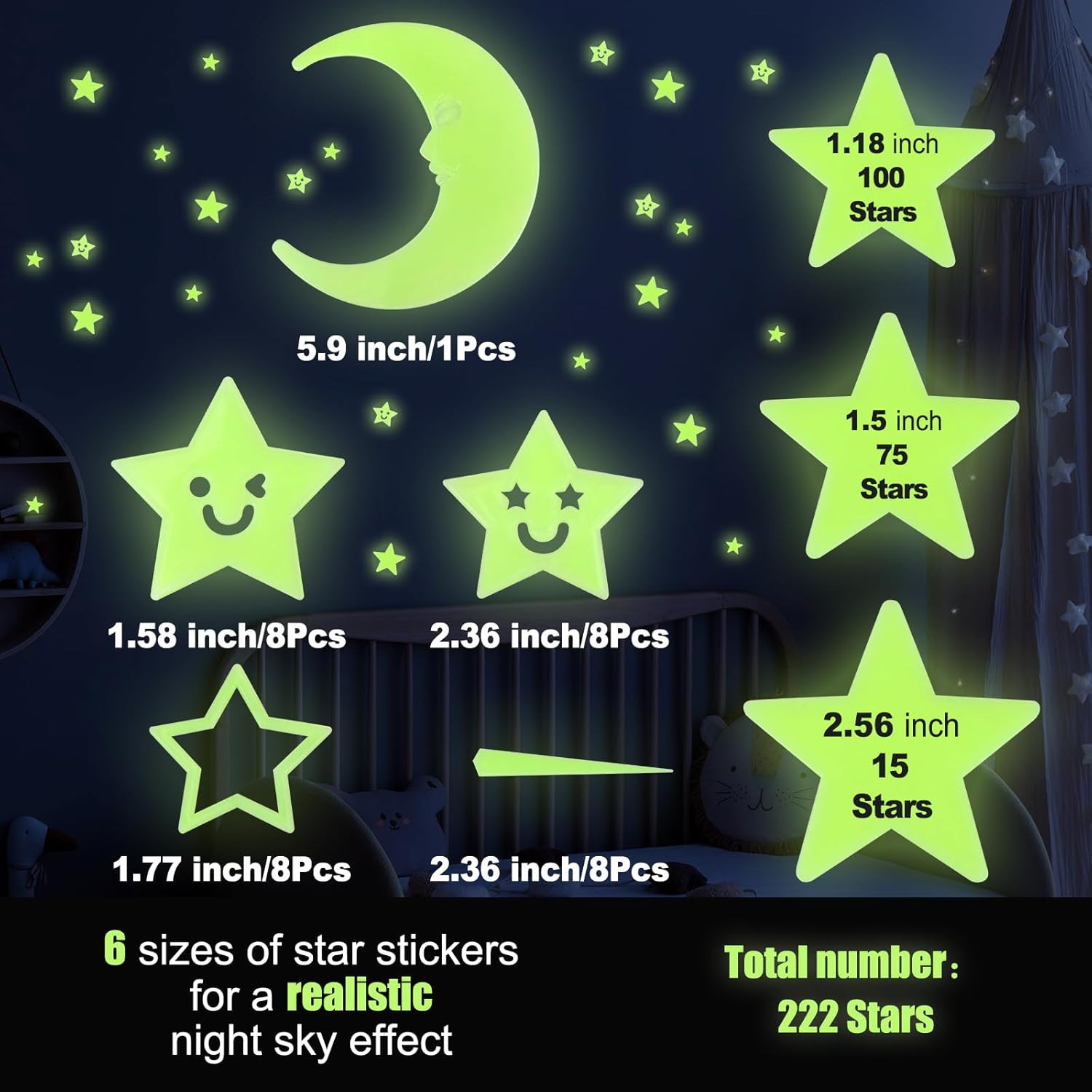 Valentines Day Gifts for Kids Stars – Glow in the Dark Stars Stickers for Ceilin