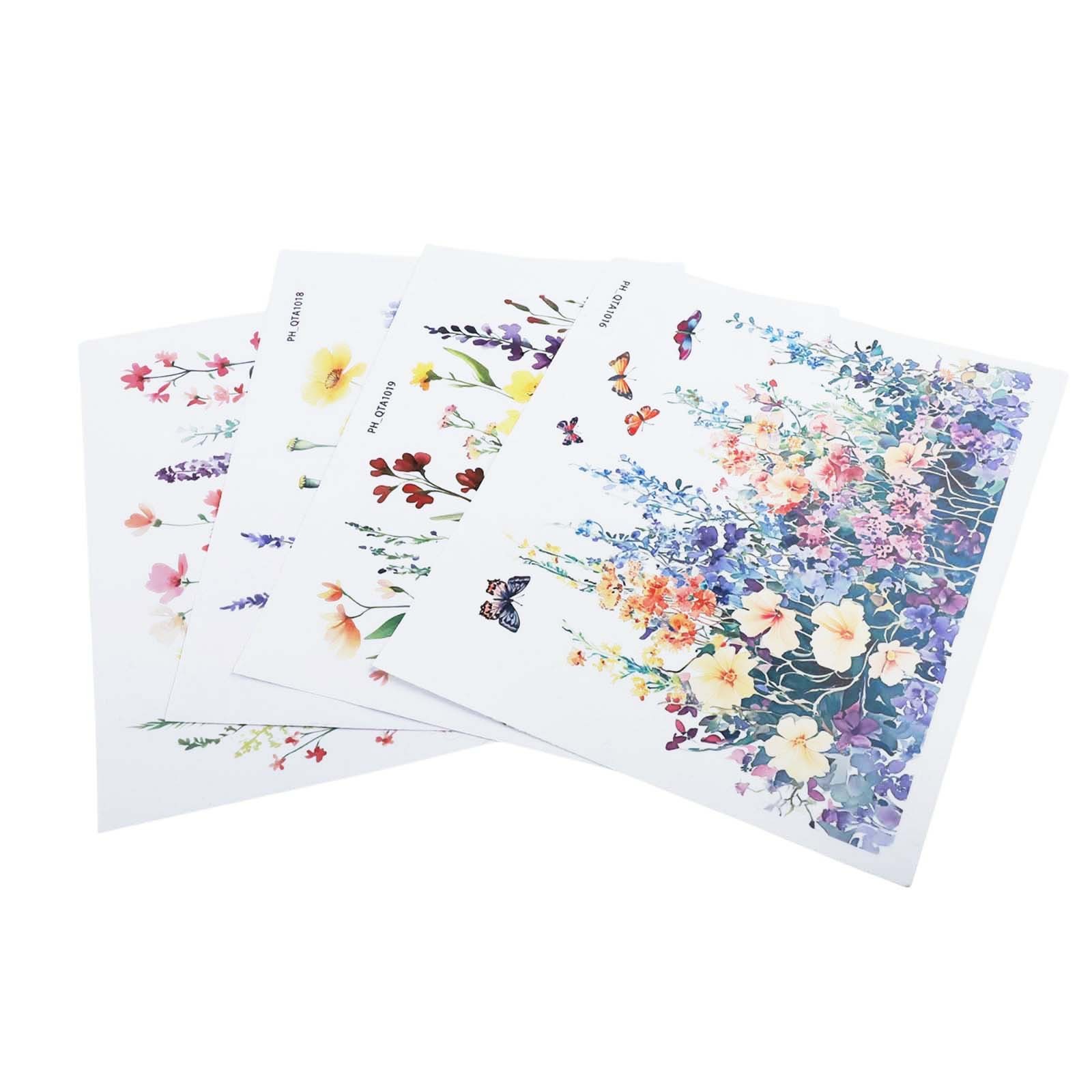 Decorative PVC Stickers for Toilet with Floral and Leaf Designs Set of 4