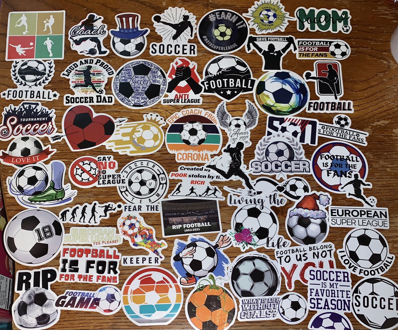 52 Soccer (Football) Sticker Decals Diff. Sizes Large to Small ~Peel & Stick NEW