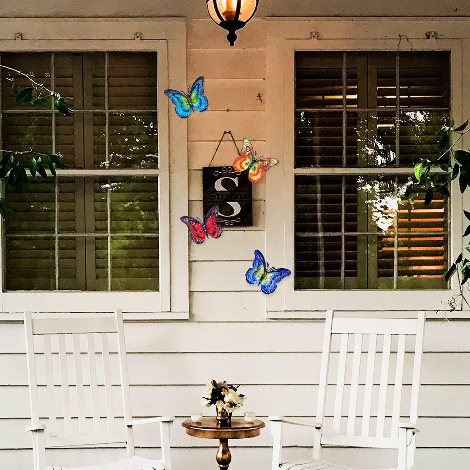 Metal Butterfly Outdoor Wall Decor- 6.5" Double Wings Butterflies, Hanging