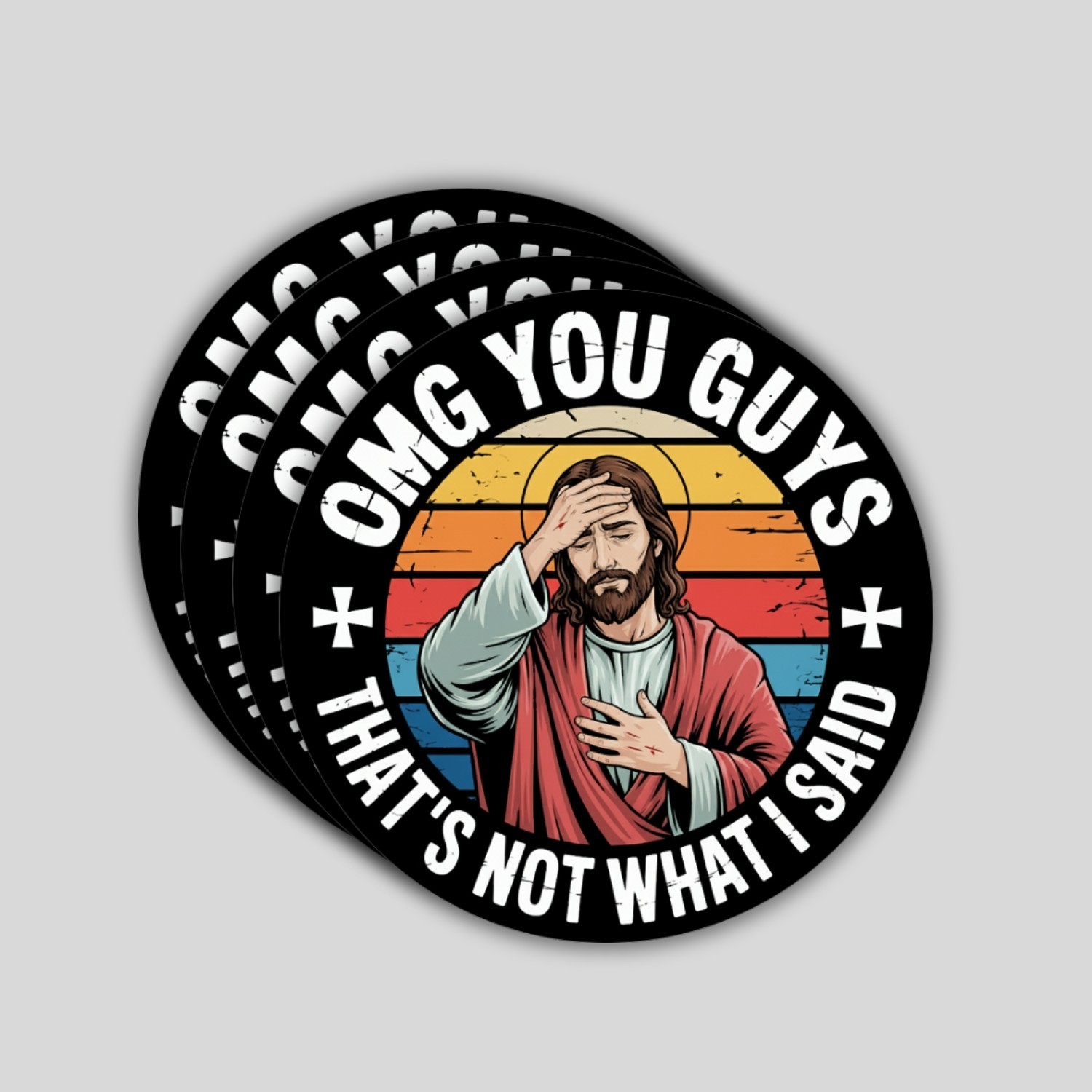 4PCS Funny Religious Meme Stickers Retro Color Vinyl Decal Gift Set