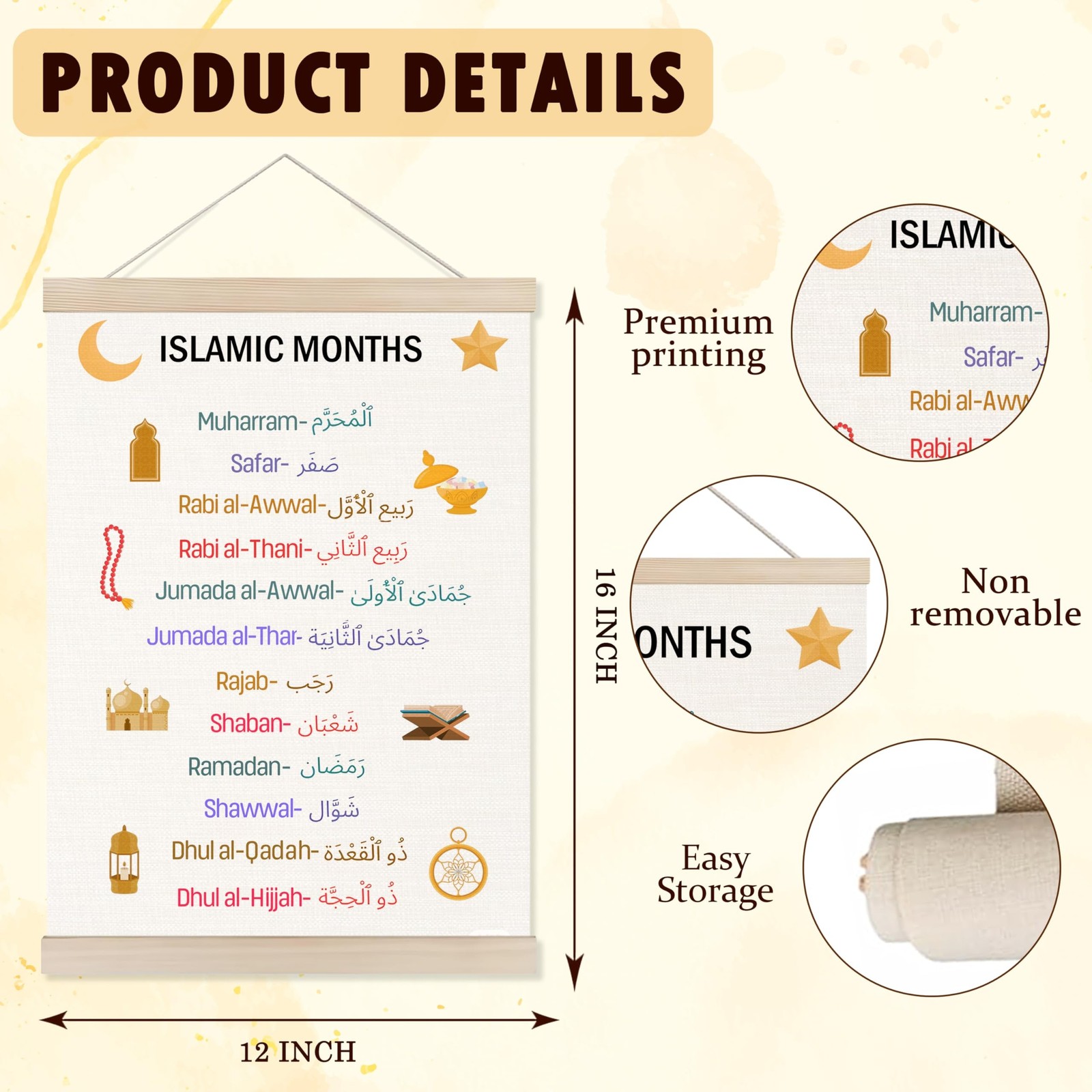 Welshower Boho Islamic Muslim Kids Poster Hanger Frame, Arabic Islamic Months…