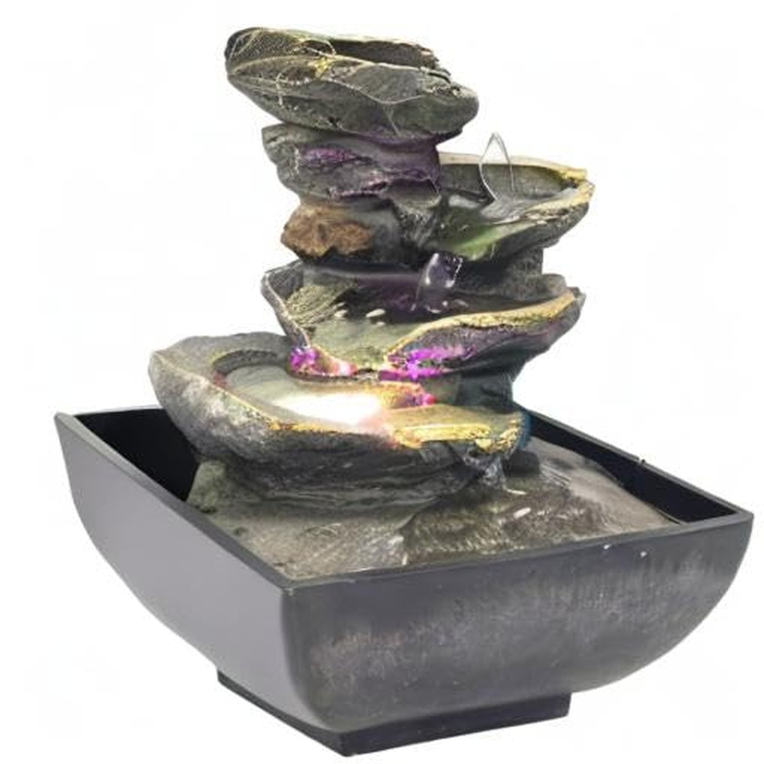 Indoor Tabletop Fountain Water Fountain with Light and Natural Waterfall Soun…