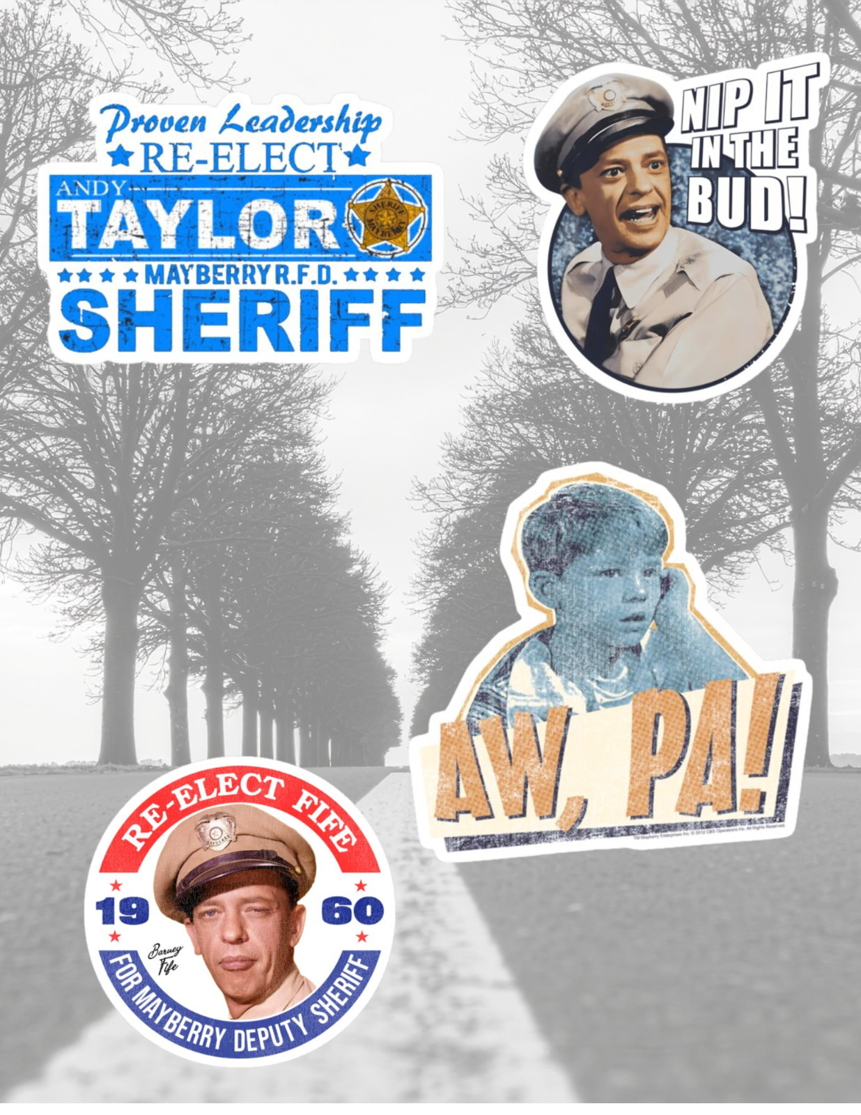 Andy Griffith Retro TV 4pc Sticker Pack