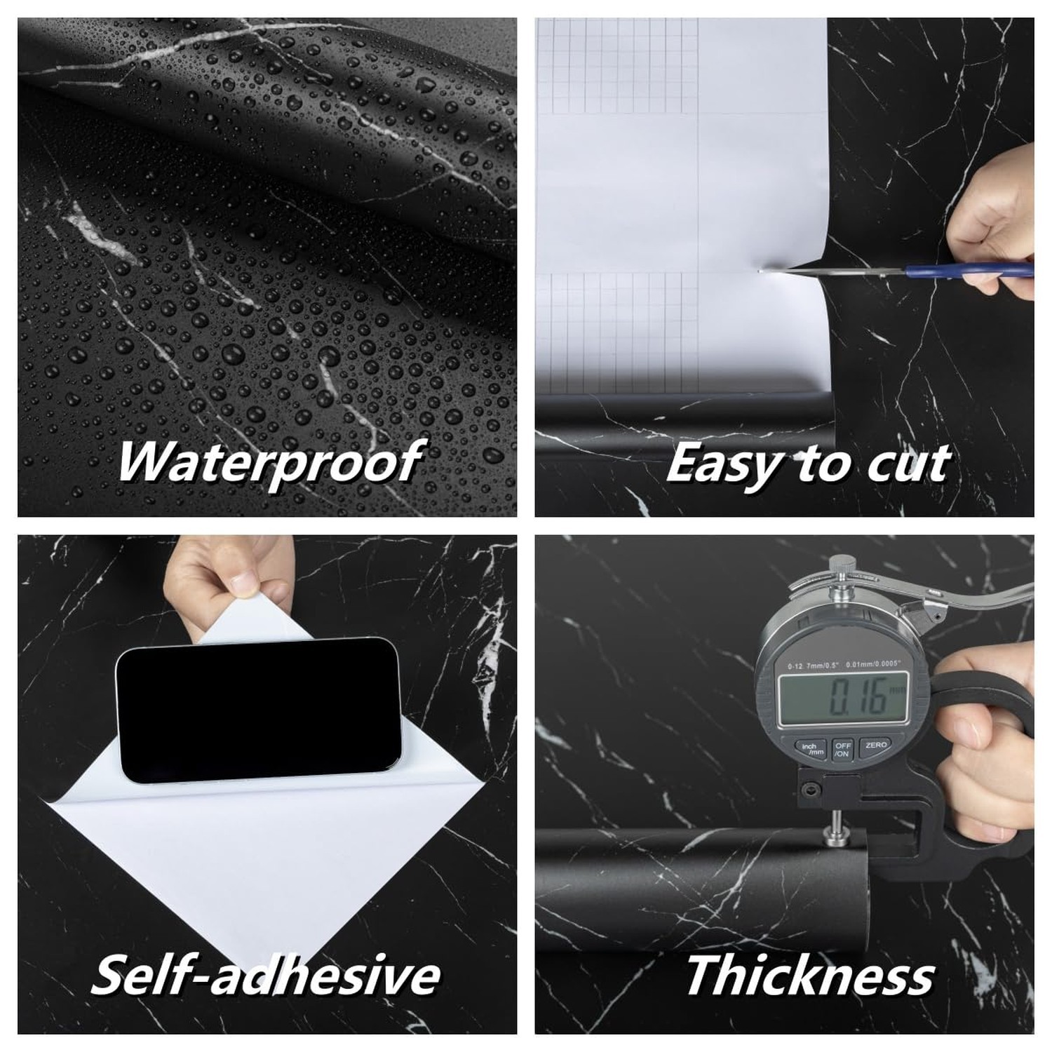 Abyssaly Black Marble Contact Paper Glossy Granite Matte Peel and Stick Wallp…