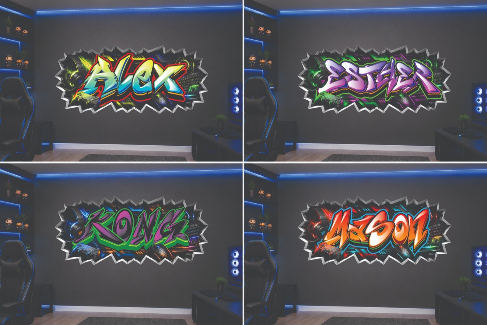 Custom Gamer Name Wall Decal Personalized Gaming Room Vinyl Sticker Decor