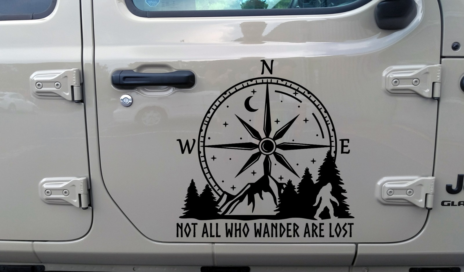 Not All Who Wander Are Lost Compass Mountains Bigfoot V2 Decal Sticker Sasquatch