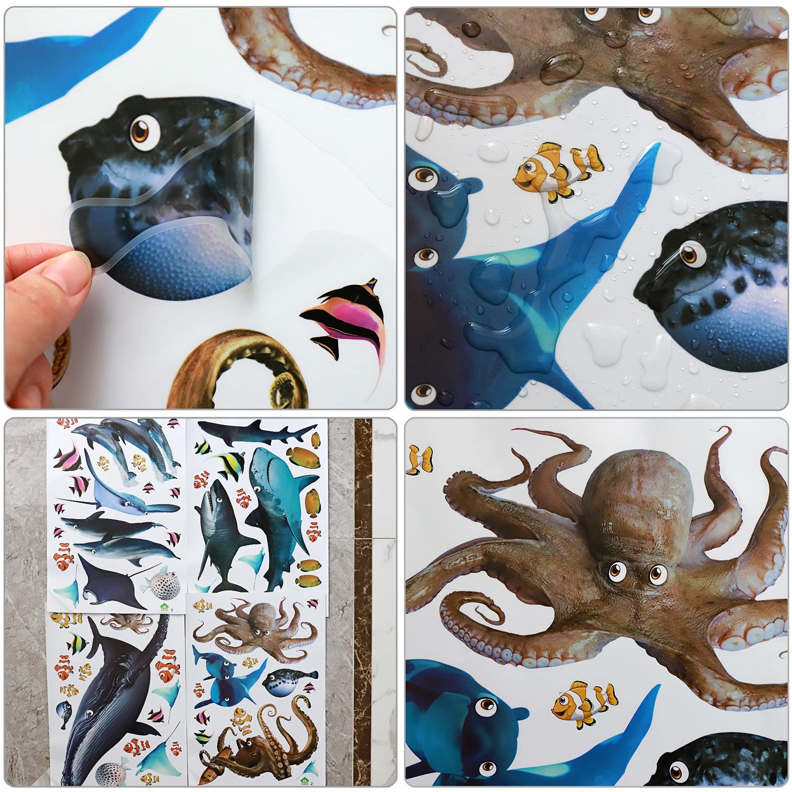 4 Sheets of 12inch x 18inch 3D Removable Ocean Animals Wall Sticker Under The…