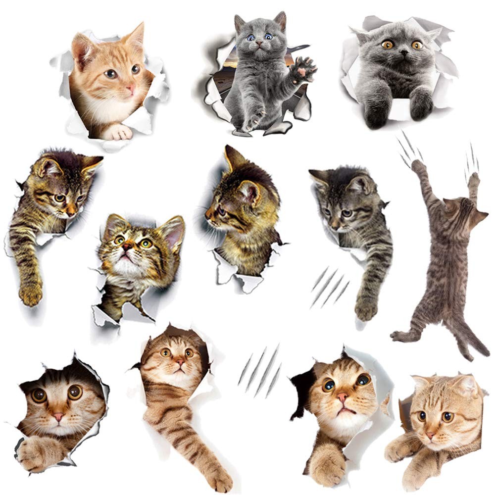 12 Pack 3D Cat Wall Stickers Peel and Stick Wall Decals for Nursery Room Toilet