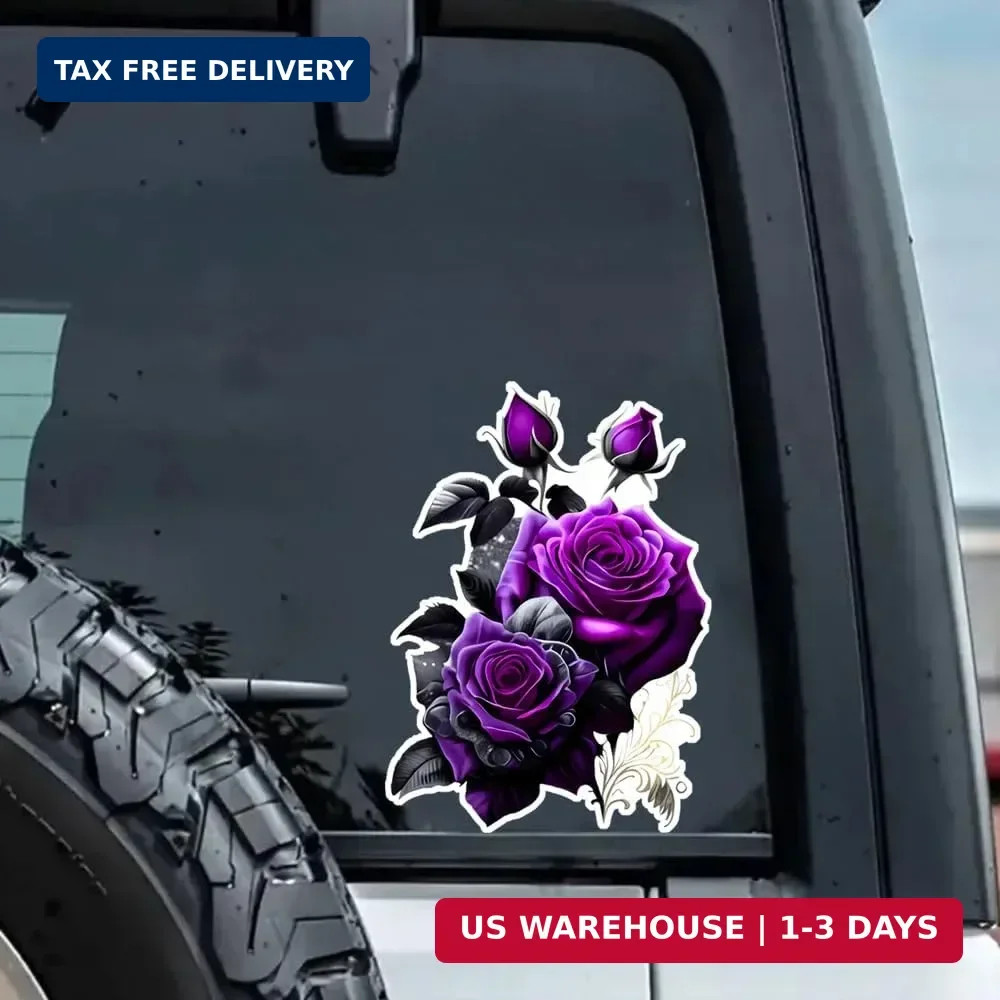 2x Purple Rose Flower Vinyl Decal 4.3×5.9" Car Window Auto Exterior Accessory