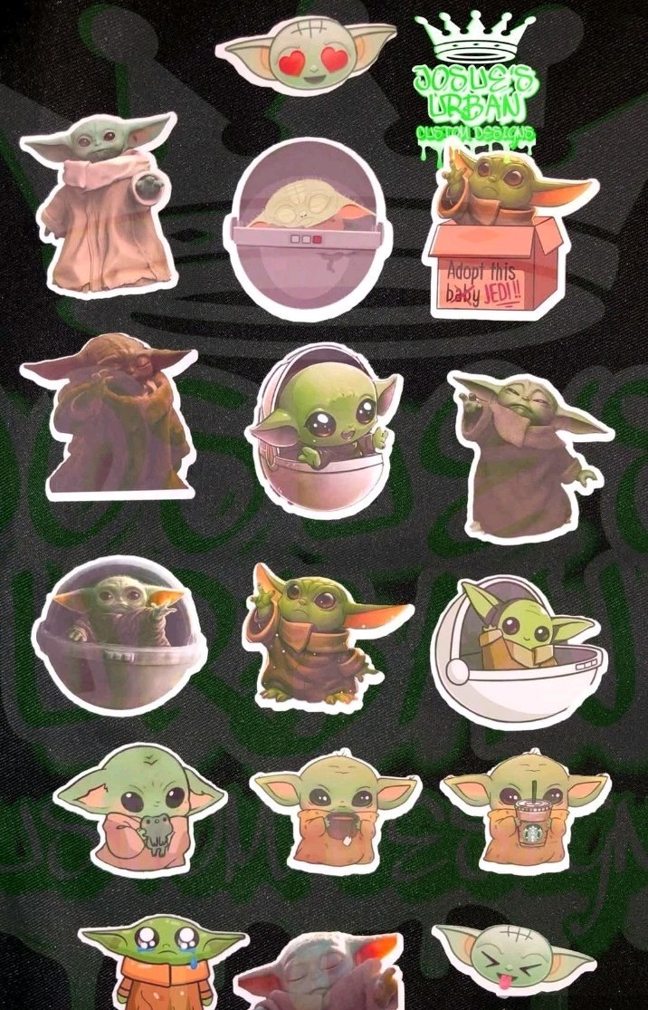 16pcs Grogu Baby Yoda Glossy Stickers