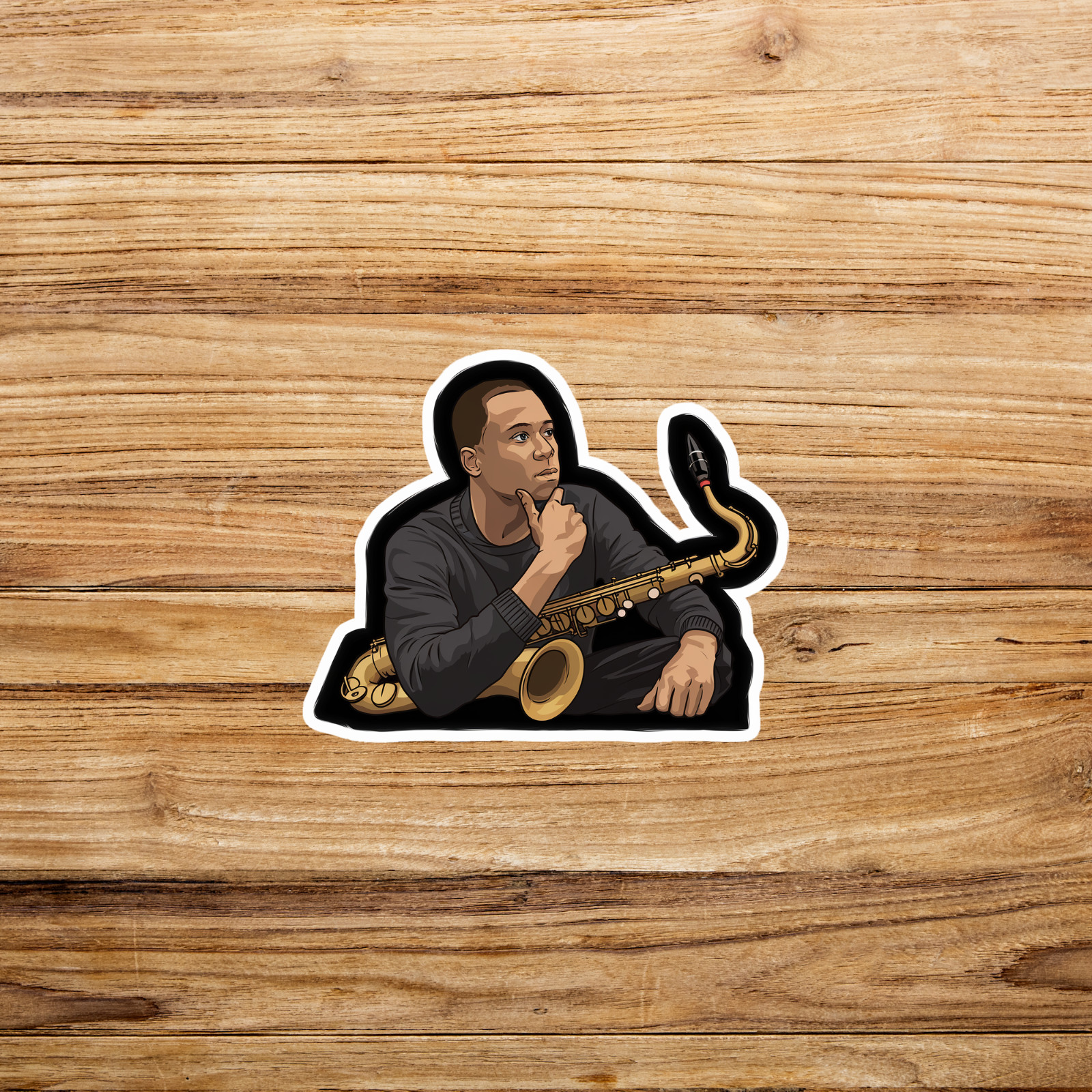 Sophisticated Saxophonist Sticker – Jazz Musician Portrait Decal #2816