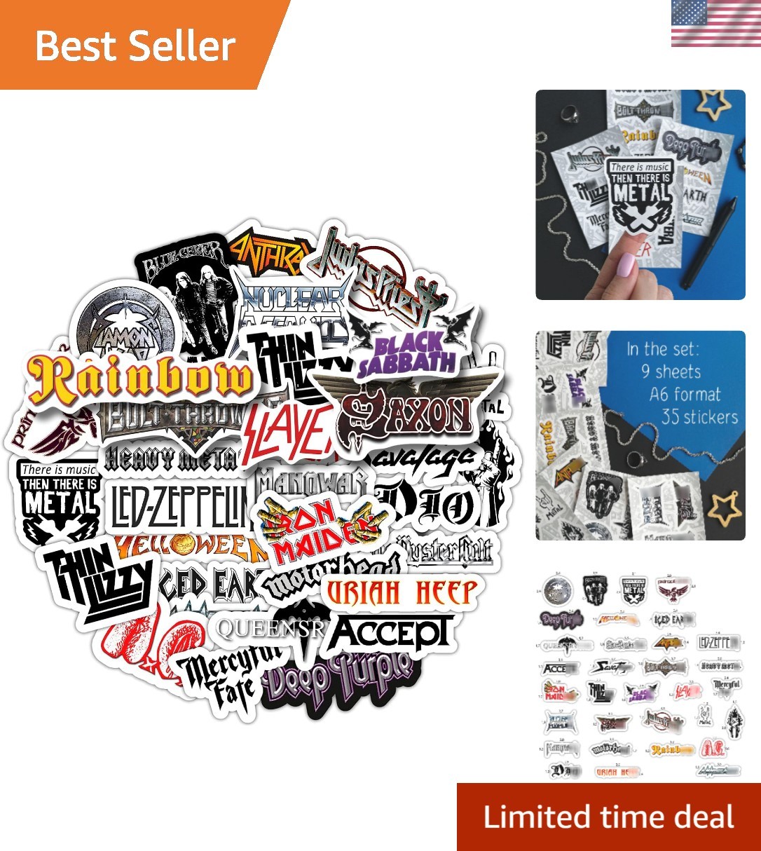 Durable and Waterproof 35-Piece Heavy Metal Sticker Pack for Creative Decor