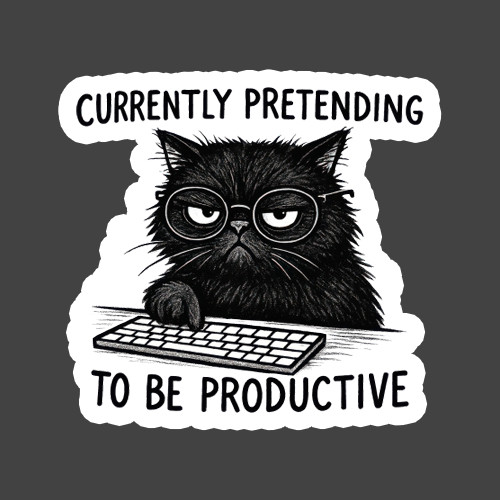 Cat Sticker Vinyl Decal Pretending To Be Productive Funny Work Meme