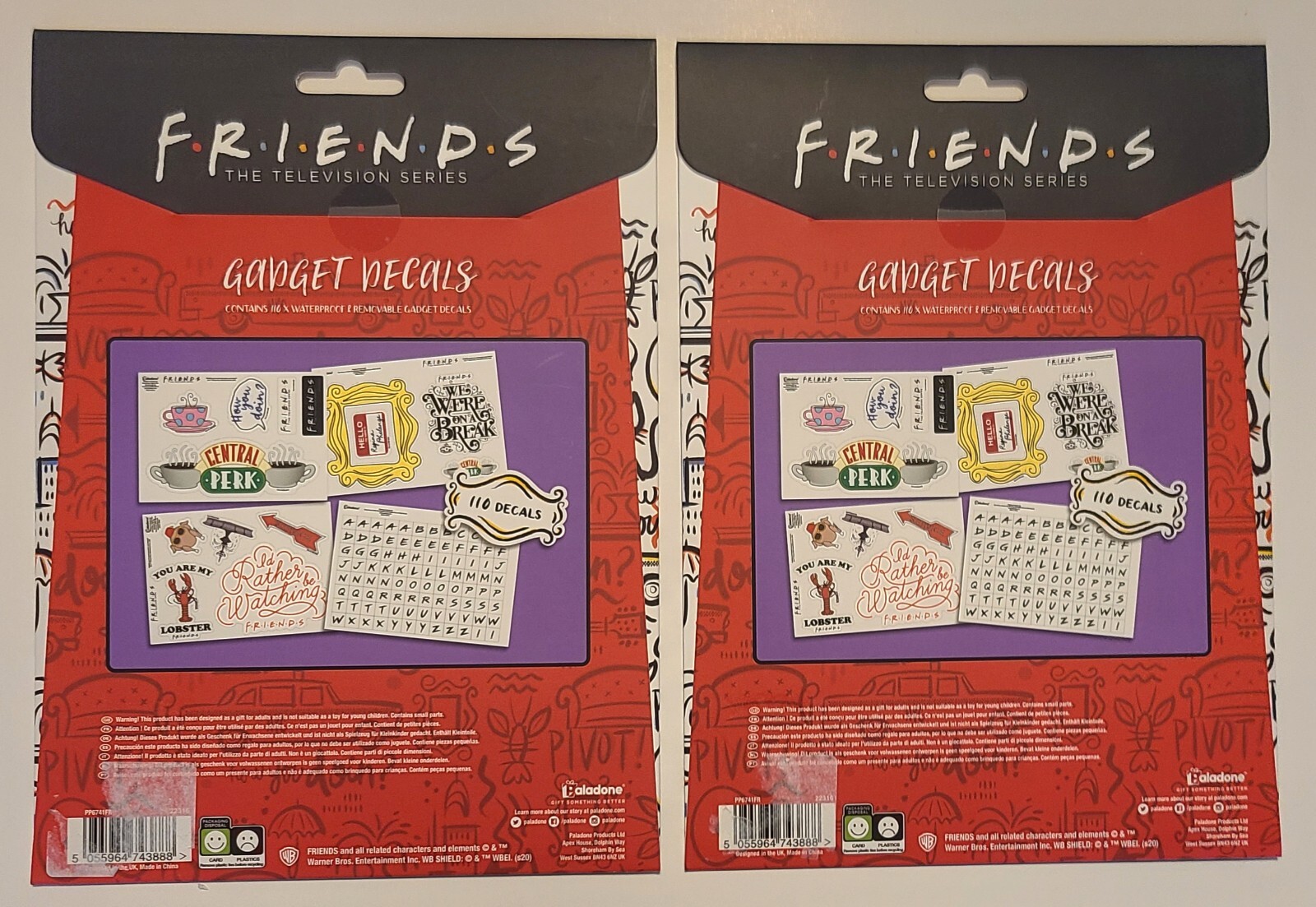 Friends TV Show Gadget Decals 4 Sheets Of Removable & Waterproof Decals Lot Of 2