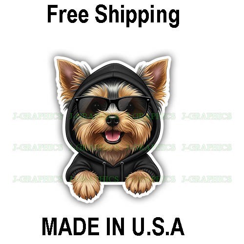 Yorkshire Terrier Yorkie Cool Dog Peeker Peeking Vinyl Decal Sticker Funny Pet A
