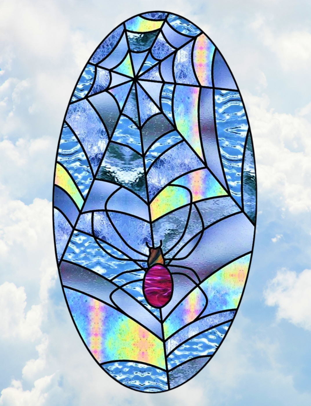 Spider Web Iridescent Faux Stained-Glass WINDOW CLING Size 10.6" Oval Vinyl