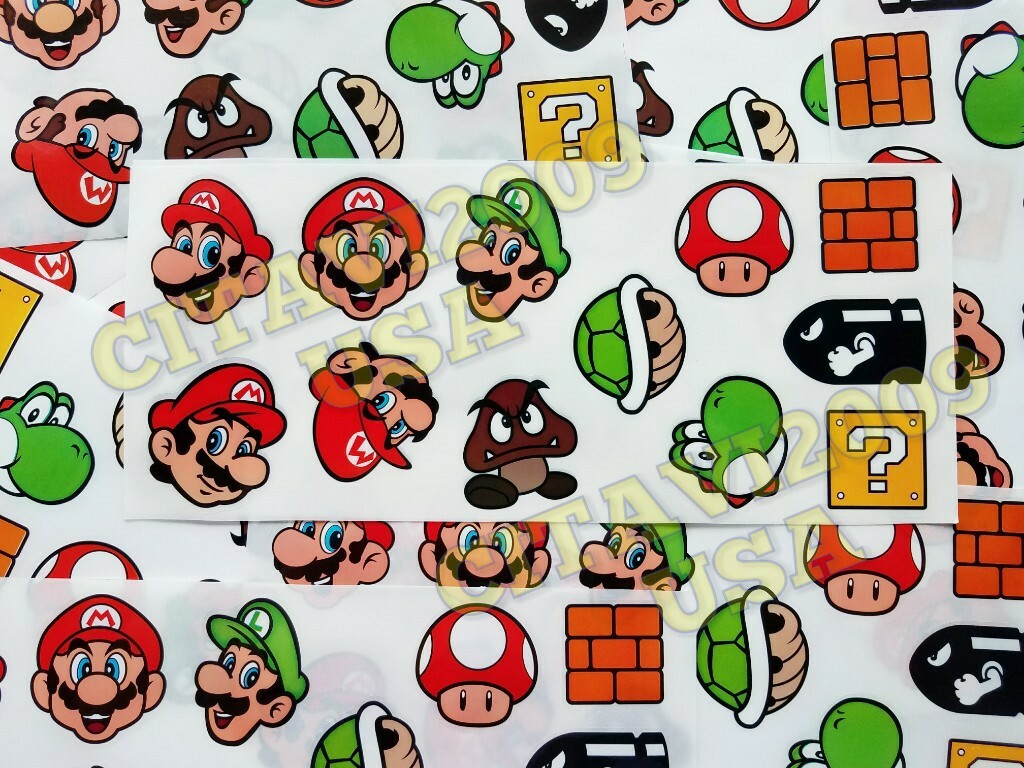 SUPER MARIO BROS TRANSLUCENT STICKERS SET OF 12 PARTY FAVOR DECAL DECORATION