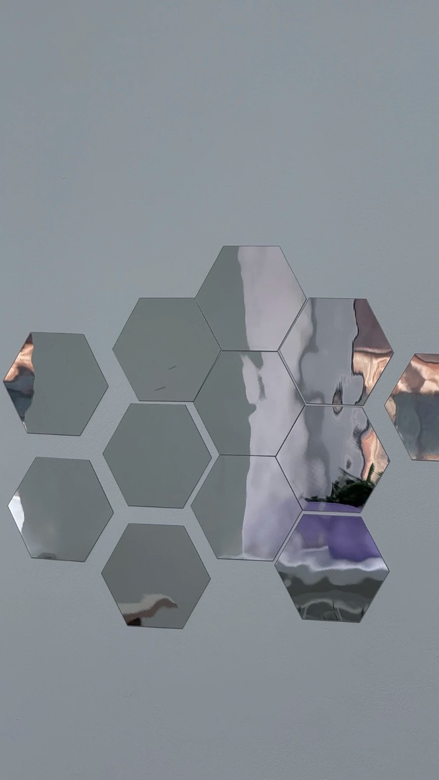 12 Silver 8*7 Hexagon Acrylic Stickers Mirror Wall Decals Dorm Rooms Decorations