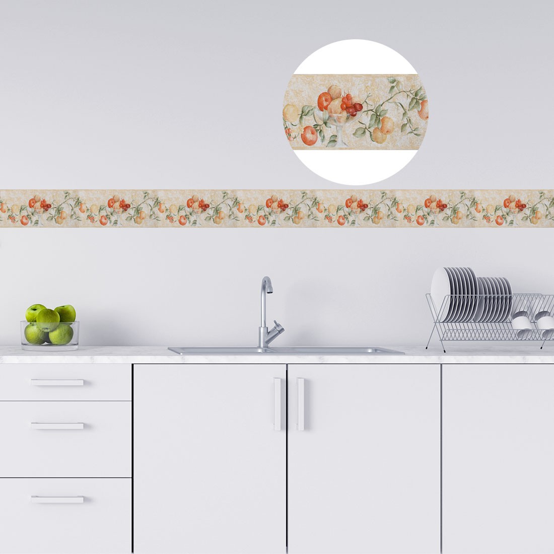 Wall Paper Border Self Sticker Green Fruit Pattern for Kitchen Bedroom Decor
