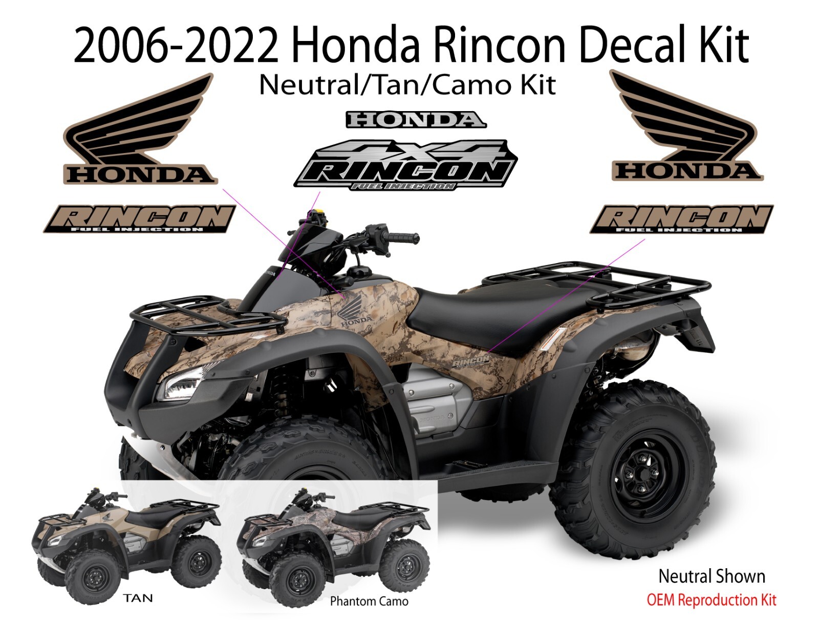 2003 2006 2008 2017 2022 OEM Honda Rincon 4×4 Decal kit Graphics Marks sticker