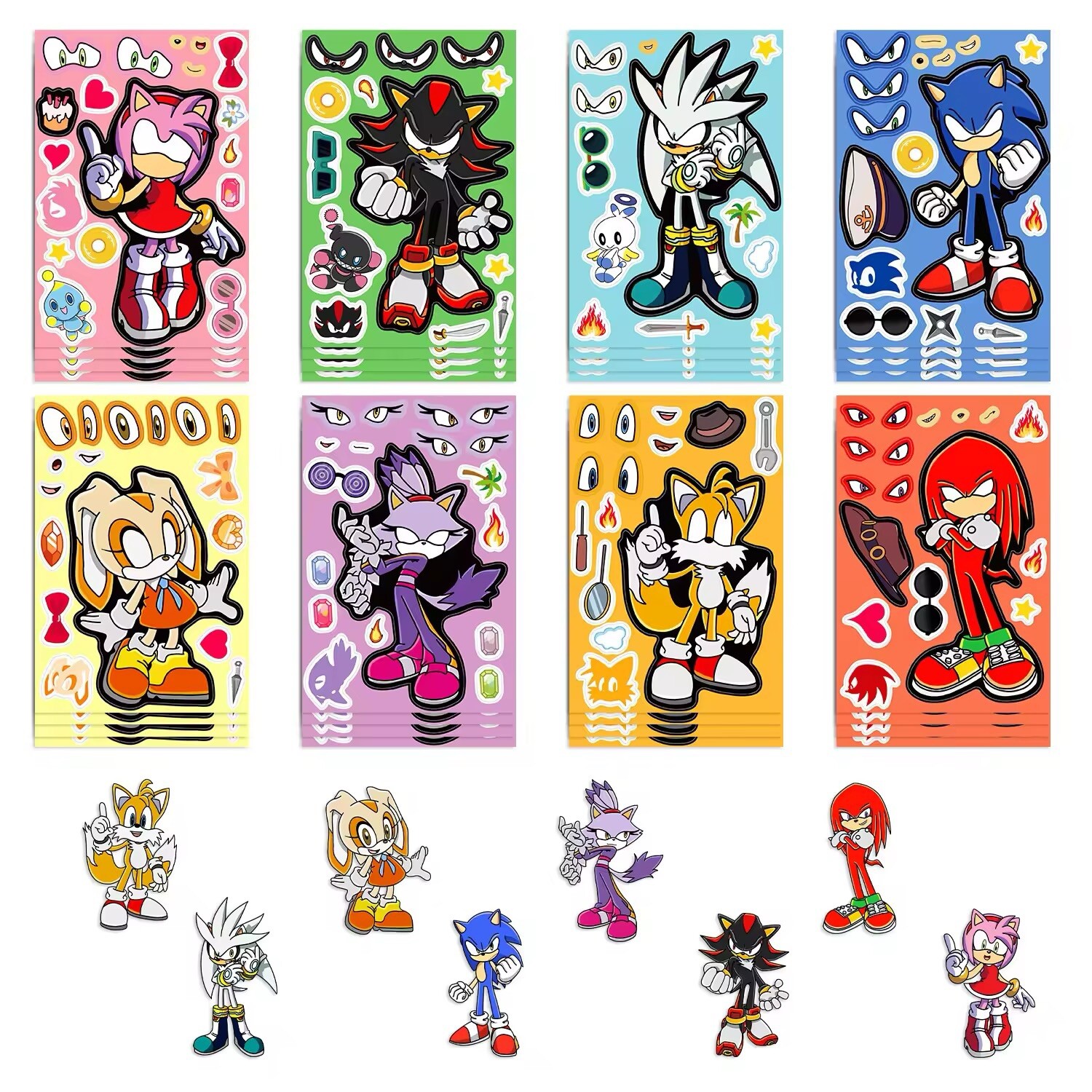 Sonic the Hedgehog – 8 Character Sticker Sheet Pack – Shadow, Tails, Knuckles..