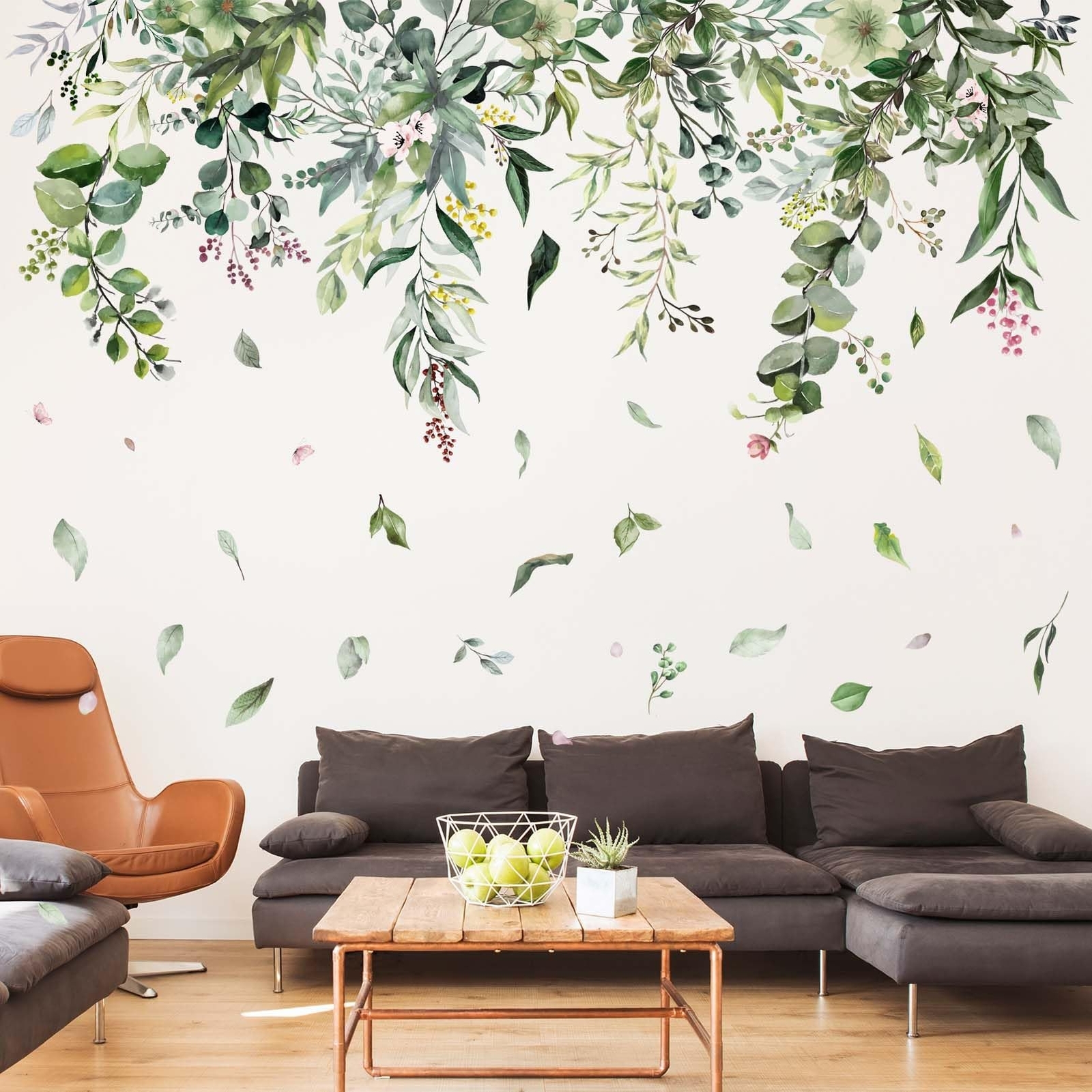 Green Hanging Vine Wall Stickers – Nature Plants Flower Leaves Wall Decals – …