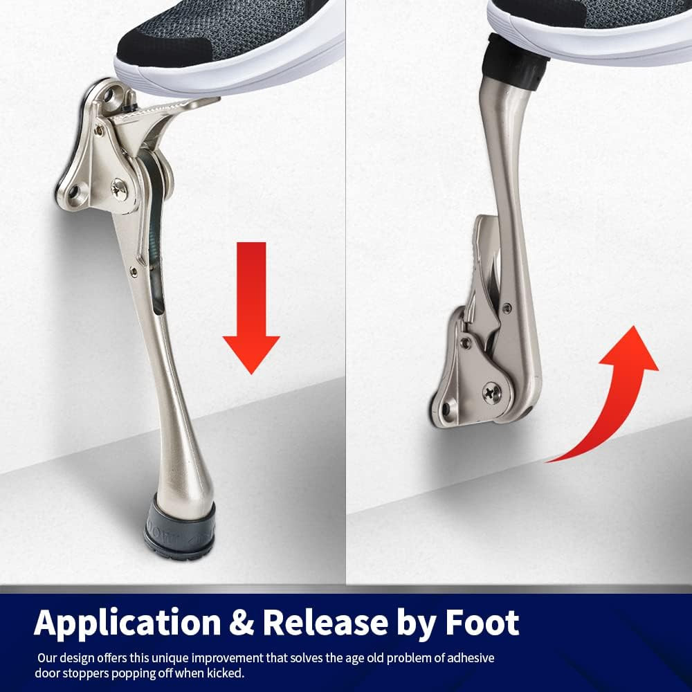 6" Heavy Duty Kick down Door Stopper, Hands-Free Adjustable Pedal Door Holder wi