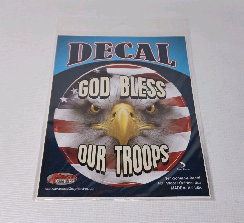 God Bless Our Troops Eagle American Flag Vinyl Decal Sticker Advanced Graphics
