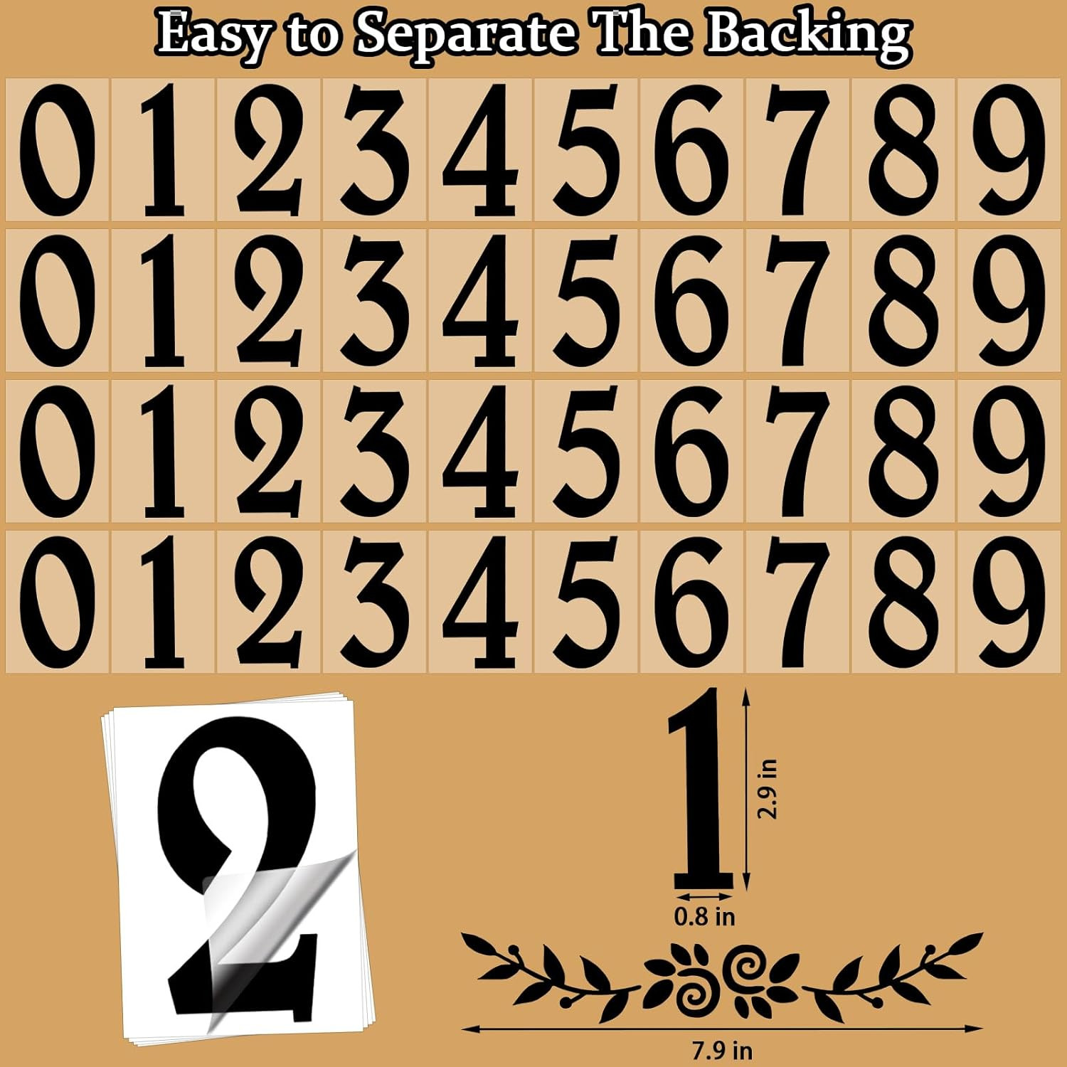 3 Inch Black Mailbox Numbers Stickers, 4 Set Waterproof Rustic Mailbox Decal, Se