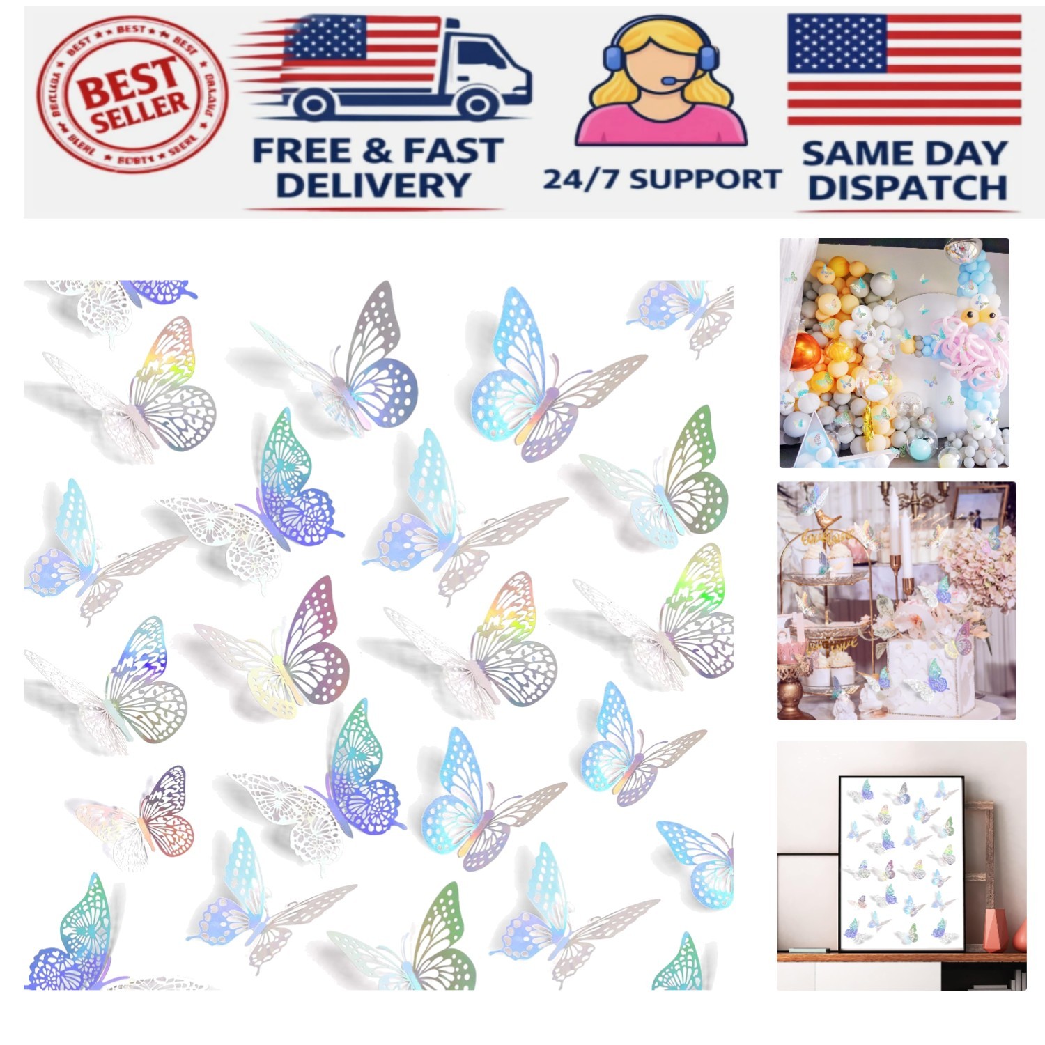Art Deco 48 Pcs Butterfly Wall Decor – Reusable 3D Stickers for Lively Spaces