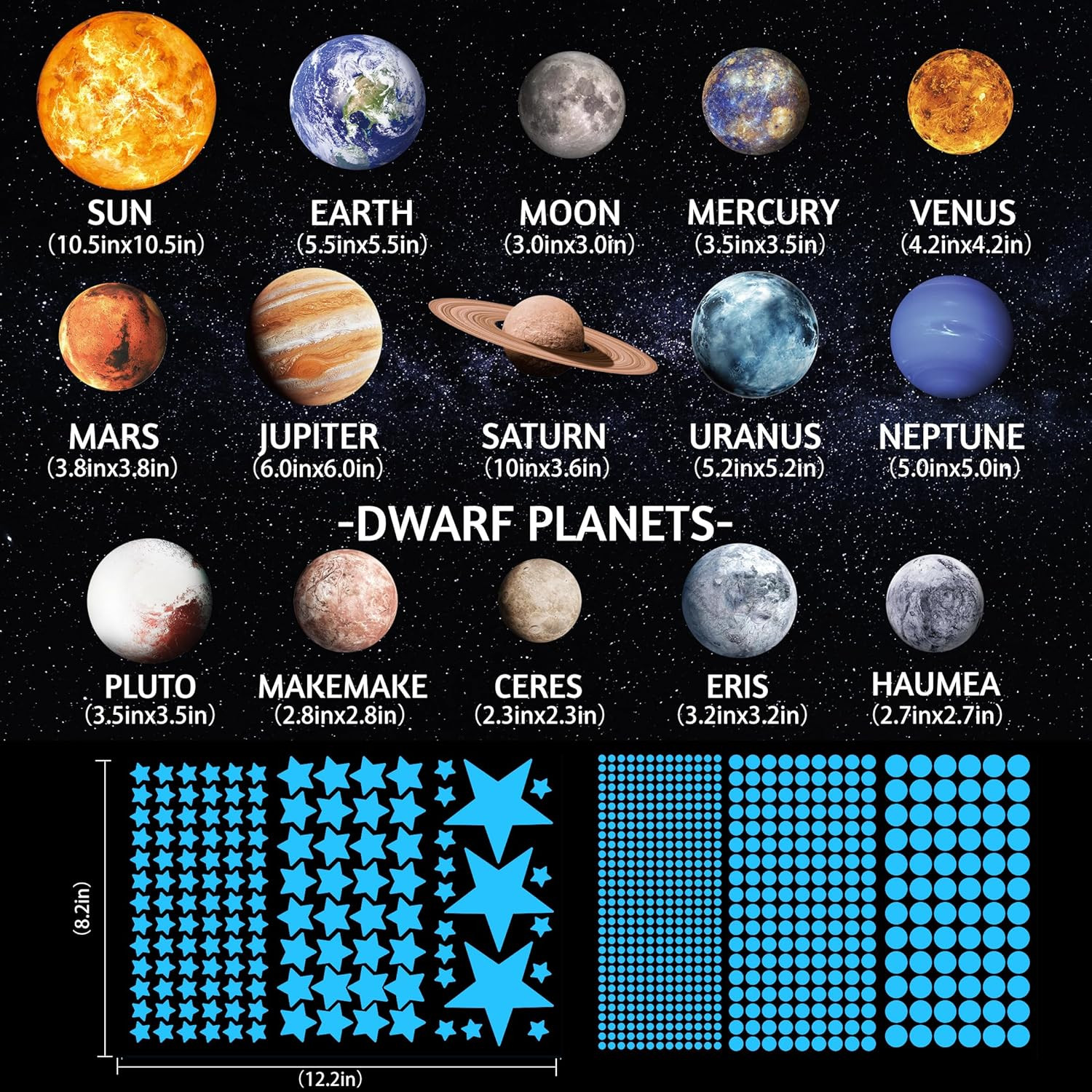 Solar System Wall Decals Glow in the Dark Stars 780 PCS, Glowing Planets