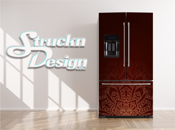 Floral Beige Gold Maroon Red Geometric Fridge Freezer Wrap Side Door Vinyl Decal