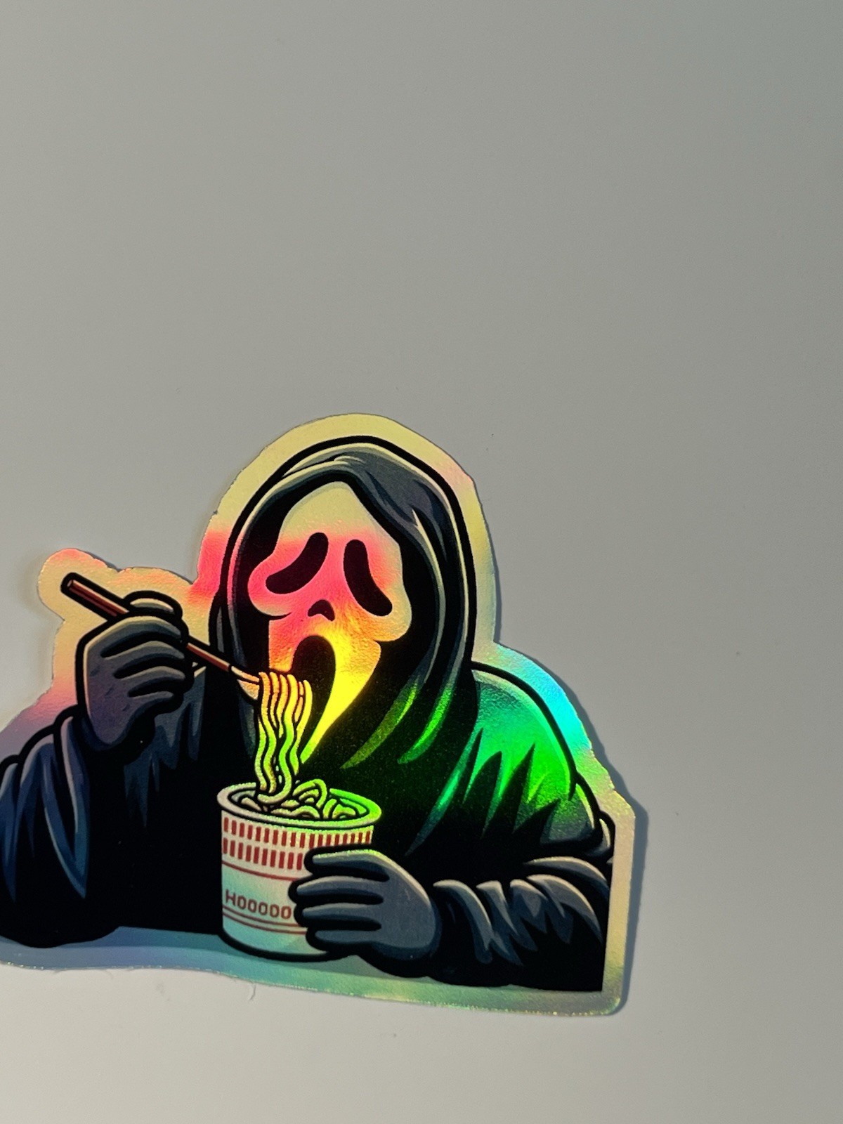 Ghostface Eating Ramen noodle 3 Inch Holographic Sticker