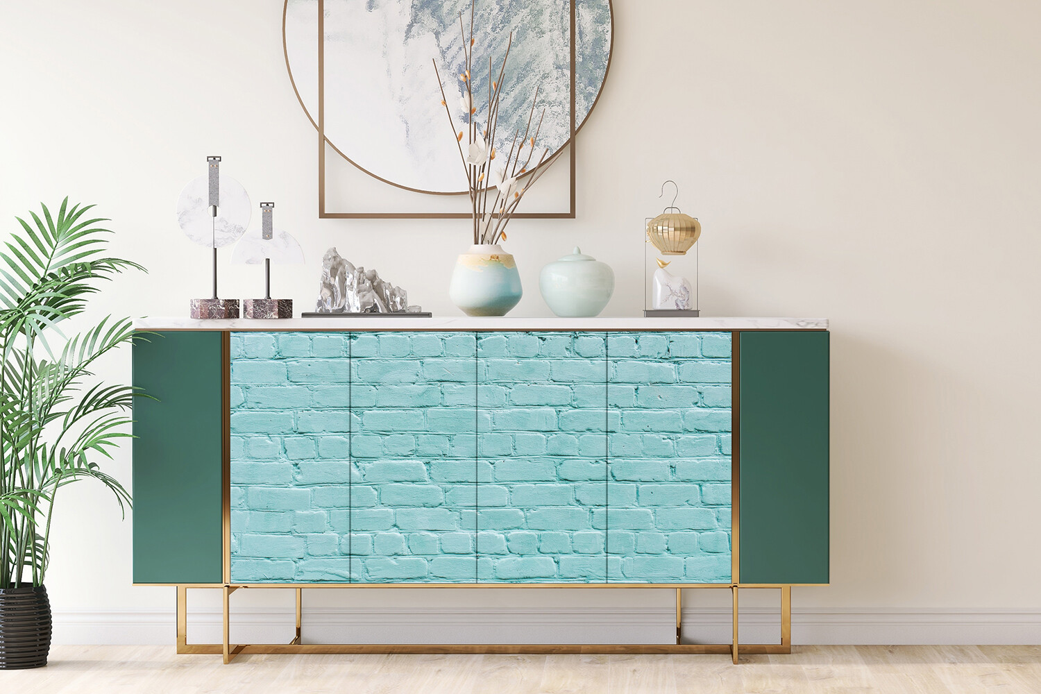 Matte Furniture Art Stickers Decal for Bedroom Turquoise brick 100×50