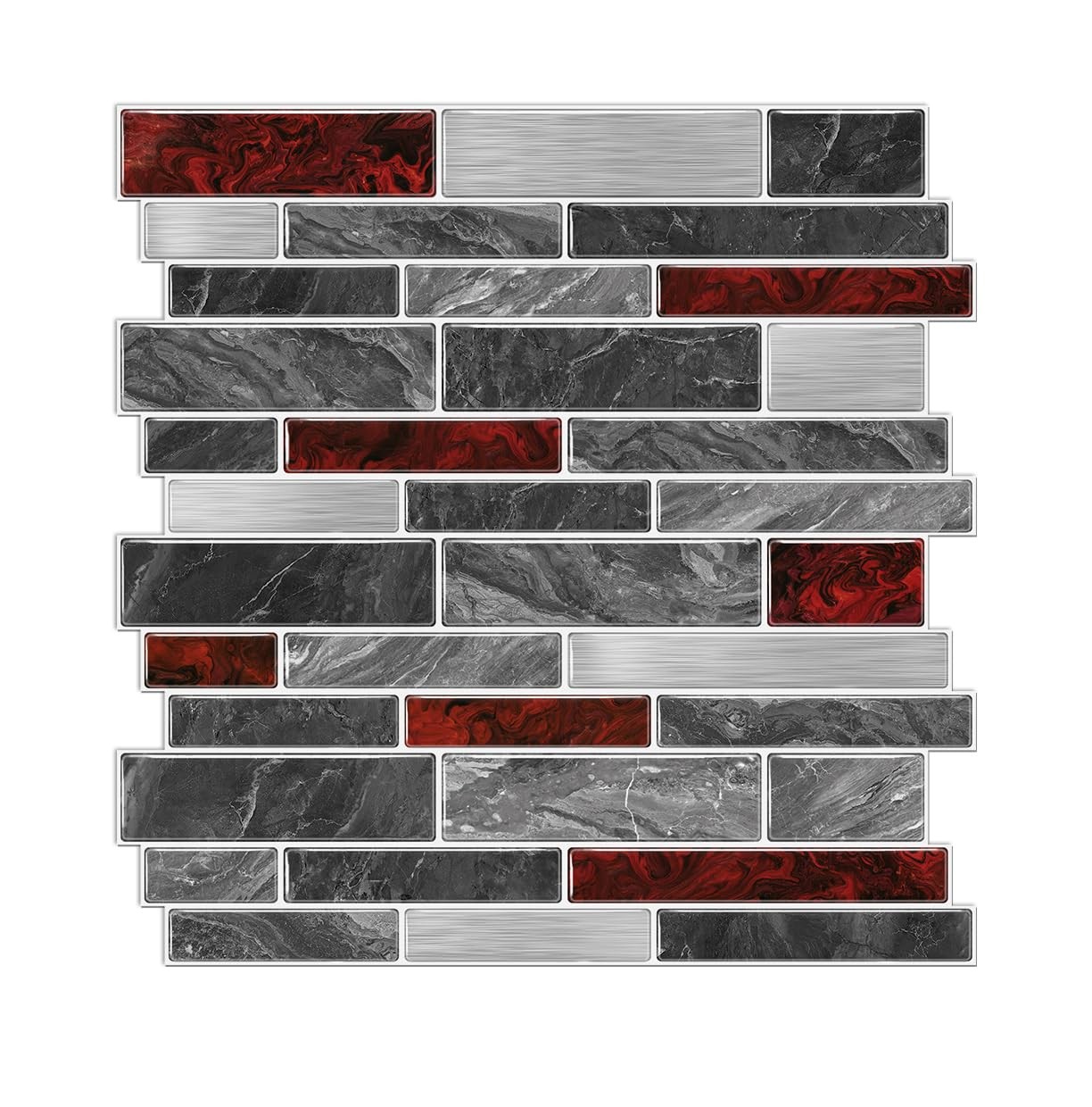 10 Sheets 12" x12inch Black and Red Marble Effect Vinyl Tiles, Backsplash, Se…