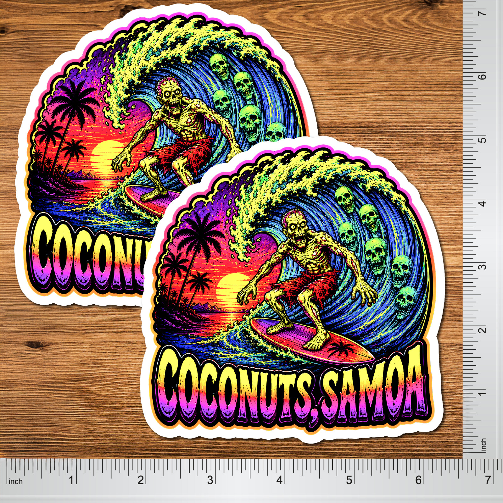 Surfing Sticker Coconut Samoa 5" 2 Pack Waterproof Die Cut Glossy Vinyl Decal