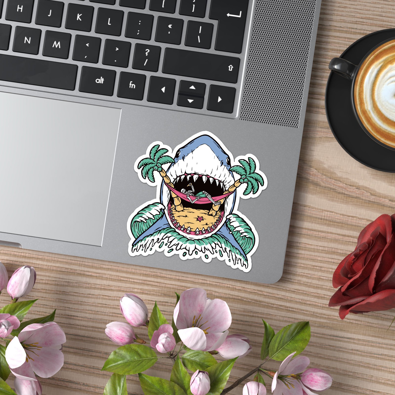 Shark Jaws Hammock – Vinyl Decal Sticker – Car Window Laptop – ebn9752